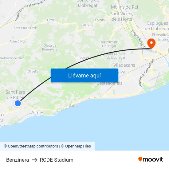 Benzinera to RCDE Stadium map