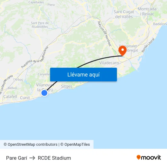 Pare Garí to RCDE Stadium map