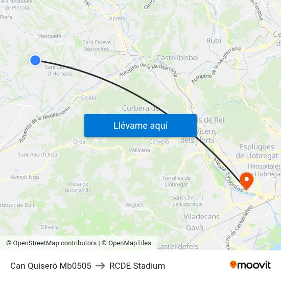 Can Quiseró Mb0505 to RCDE Stadium map