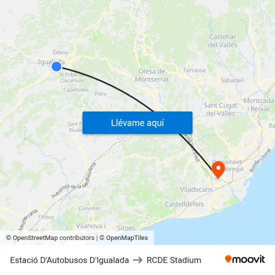 Estació D'Autobusos D'Igualada to RCDE Stadium map