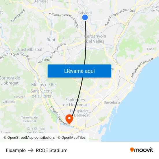 Eixample to RCDE Stadium map