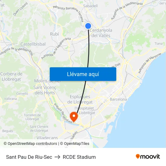 Sant Pau De Riu-Sec to RCDE Stadium map