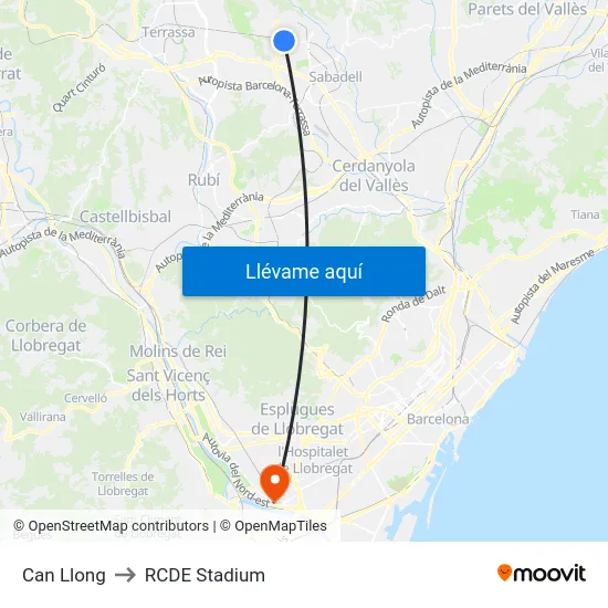 Can Llong to RCDE Stadium map