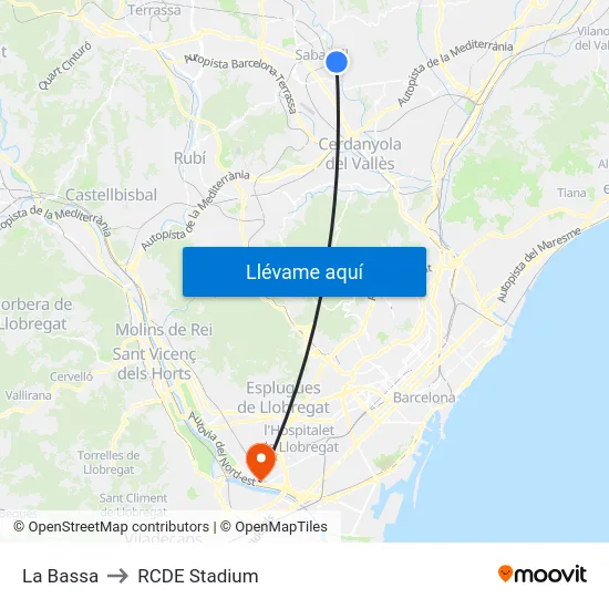 La Bassa to RCDE Stadium map