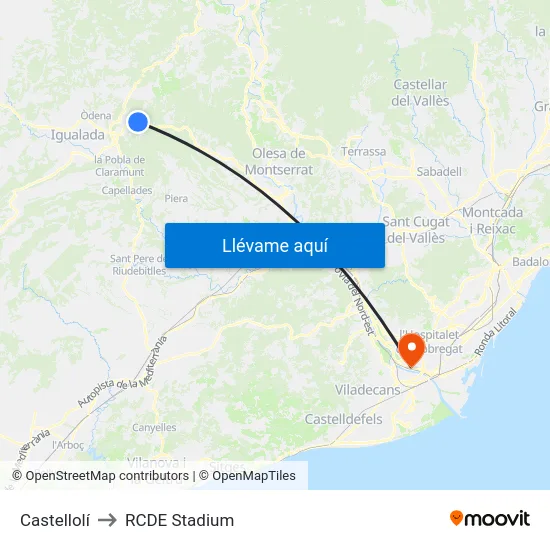 Castellolí to RCDE Stadium map