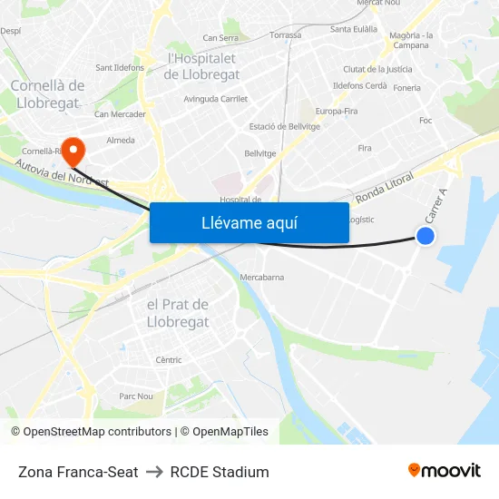 Zona Franca-Seat to RCDE Stadium map