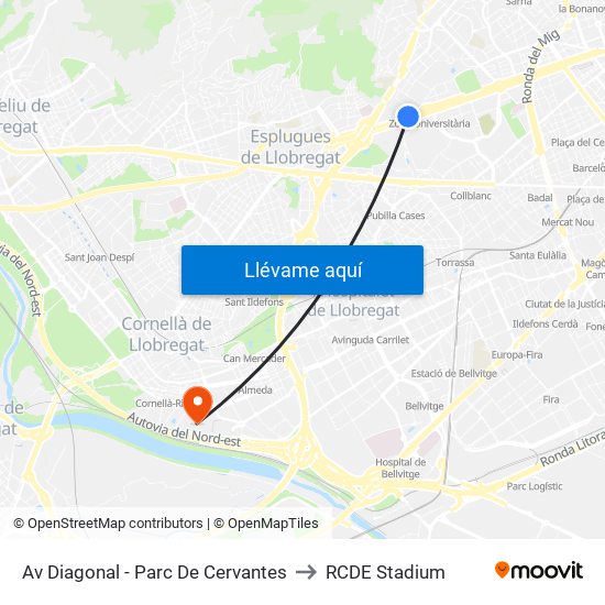 Av Diagonal - Parc De Cervantes to RCDE Stadium map