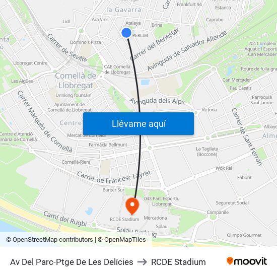 Av Del Parc-Ptge De Les Delícies to RCDE Stadium map