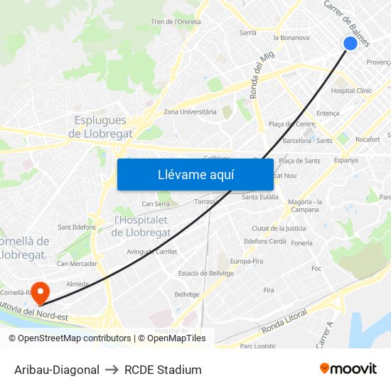 Aribau-Diagonal to RCDE Stadium map
