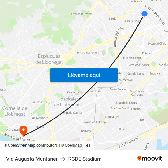 Via Augusta-Muntaner to RCDE Stadium map