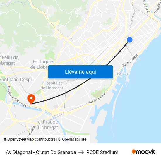 Av Diagonal - Ciutat De Granada to RCDE Stadium map