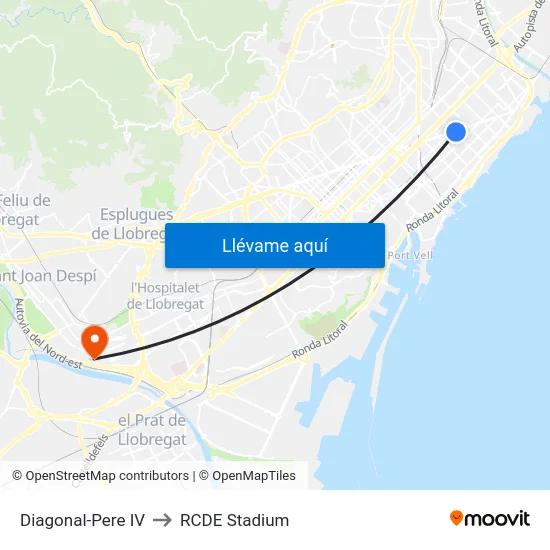 Diagonal-Pere IV to RCDE Stadium map