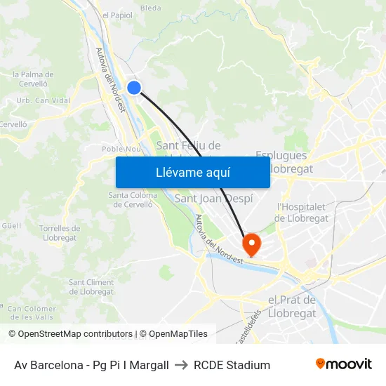 Av Barcelona - Pg Pi I Margall to RCDE Stadium map