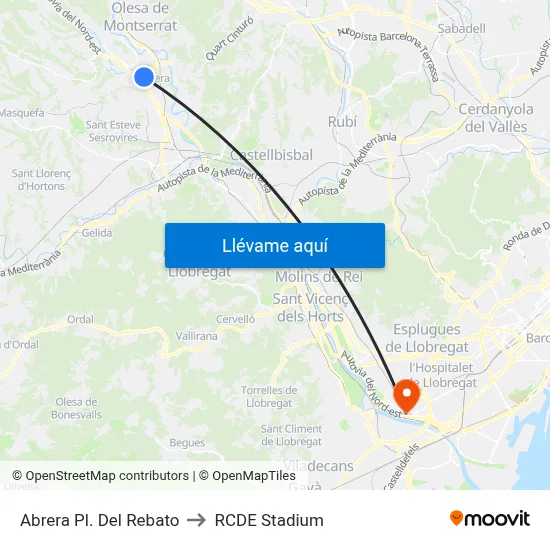 Abrera Pl. Del Rebato to RCDE Stadium map