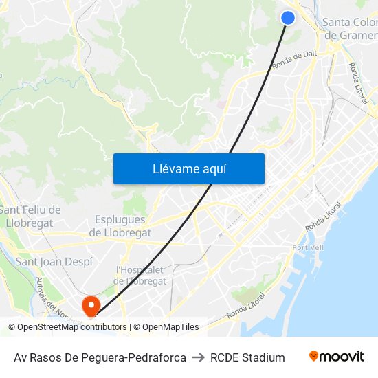 Av Rasos De Peguera-Pedraforca to RCDE Stadium map