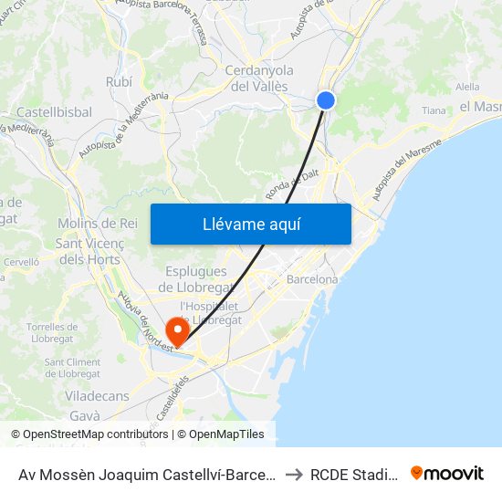 Av Mossèn Joaquim Castellví-Barcelona to RCDE Stadium map