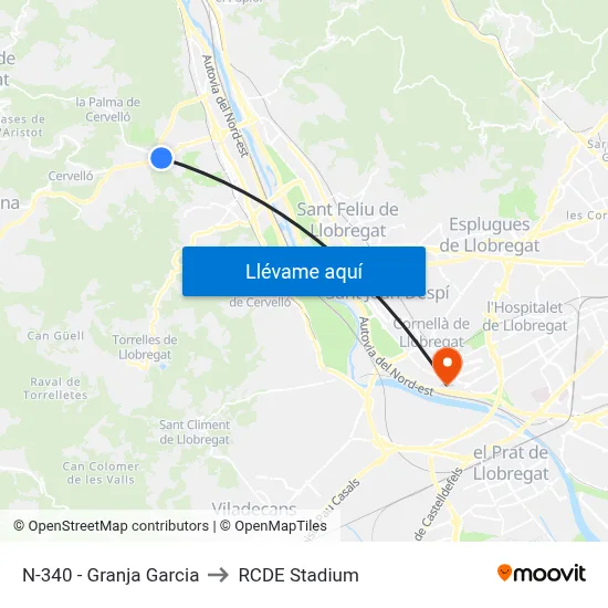N-340 - Granja Garcia to RCDE Stadium map