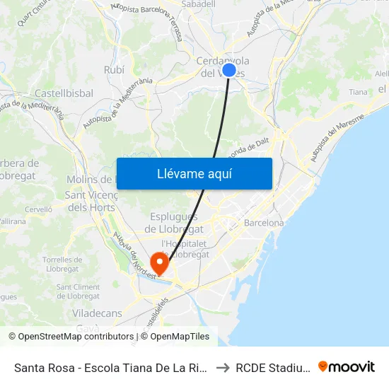 Santa Rosa - Escola Tiana De La Riba to RCDE Stadium map