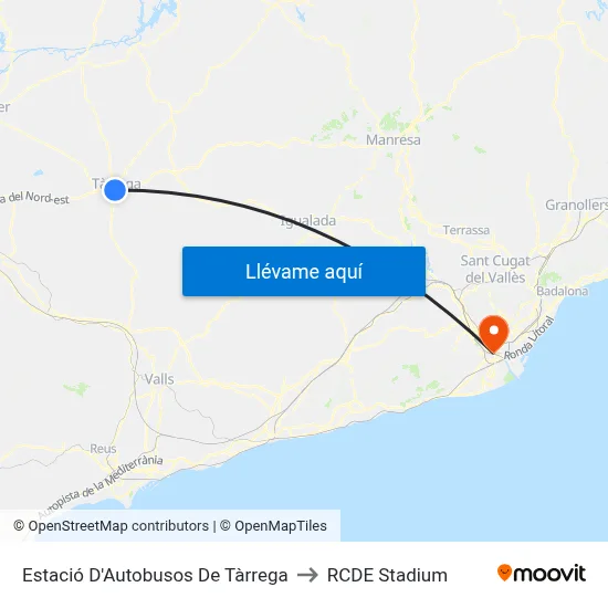 Estació D'Autobusos De Tàrrega to RCDE Stadium map