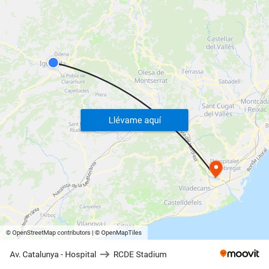 Av. Catalunya - Hospital to RCDE Stadium map