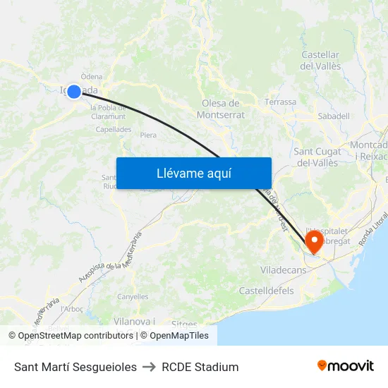 Sant Martí Sesgueioles to RCDE Stadium map