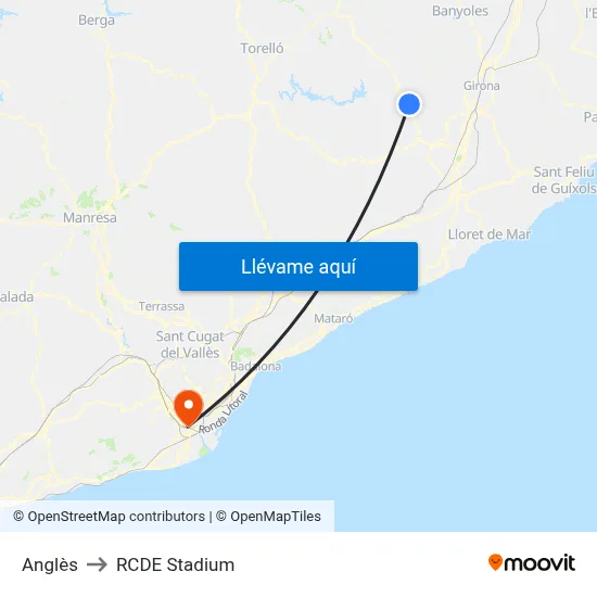 Anglès to RCDE Stadium map