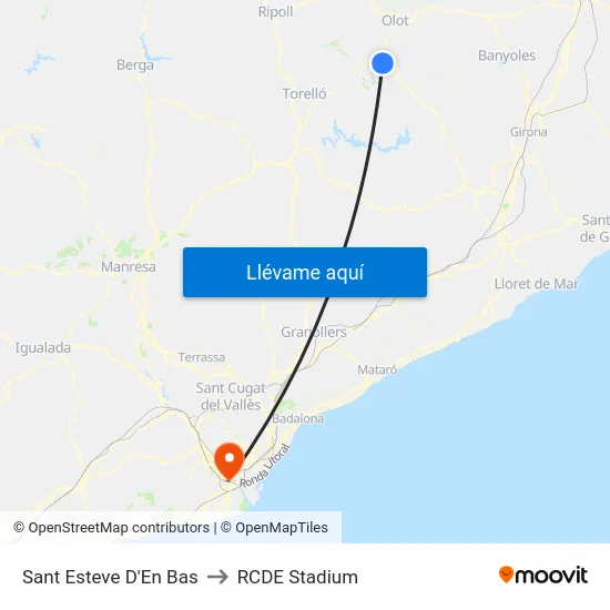 Sant Esteve D'En Bas to RCDE Stadium map