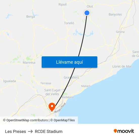 Les Preses to RCDE Stadium map