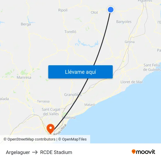 Argelaguer to RCDE Stadium map
