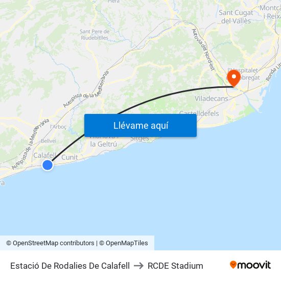 Estació De Rodalies De Calafell to RCDE Stadium map