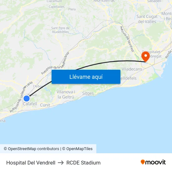 Hospital Del Vendrell to RCDE Stadium map