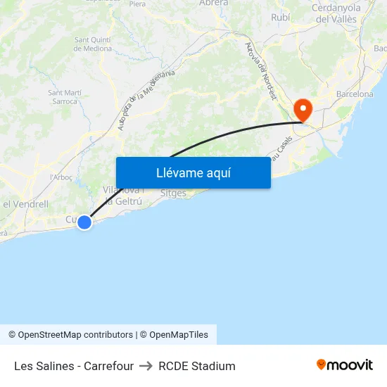 Les Salines - Carrefour to RCDE Stadium map