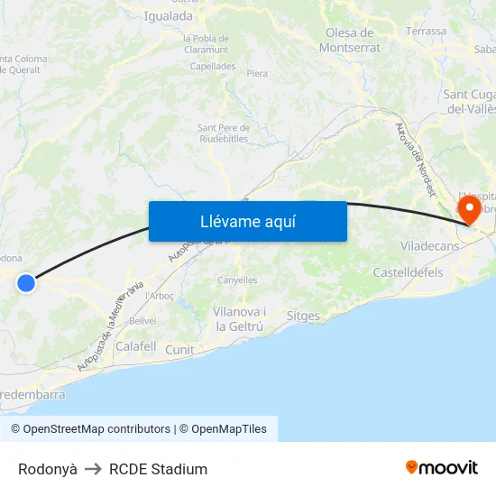 Rodonyà to RCDE Stadium map