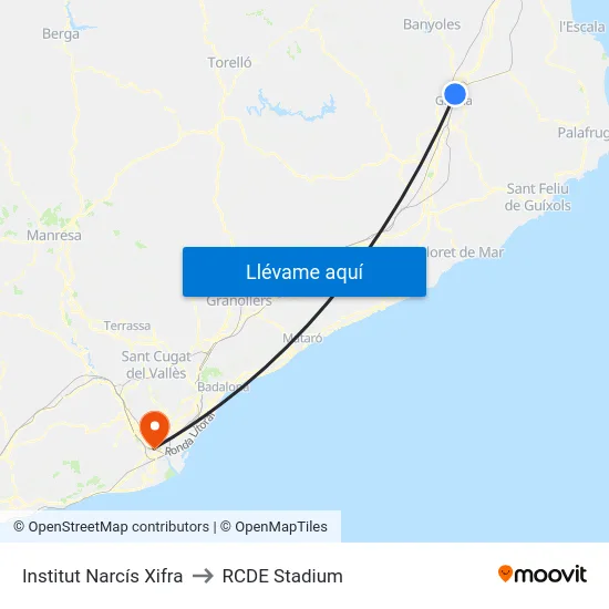 Institut Narcís Xifra to RCDE Stadium map