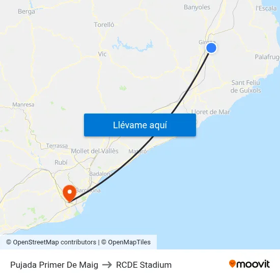 Pujada Primer De Maig to RCDE Stadium map