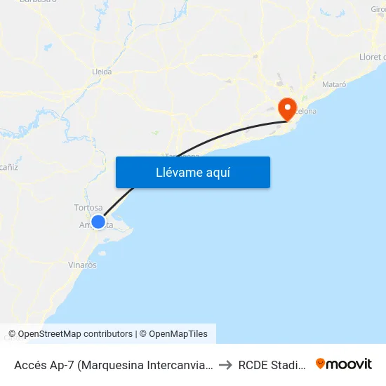 Accés Ap-7 (Marquesina Intercanviador) to RCDE Stadium map