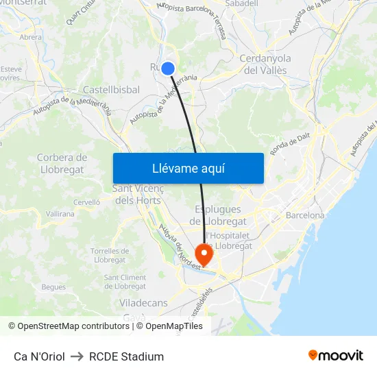Ca N'Oriol to RCDE Stadium map