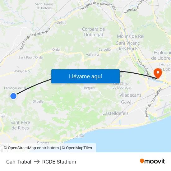 Can Trabal to RCDE Stadium map