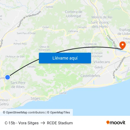 C-15b - Vora Sitges to RCDE Stadium map