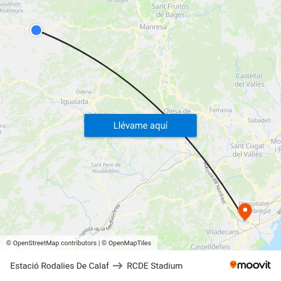 Estació Rodalies De Calaf to RCDE Stadium map