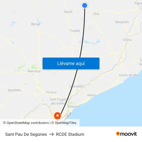 Sant Pau De Segúries to RCDE Stadium map