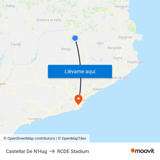 Castellar De N'Hug to RCDE Stadium map