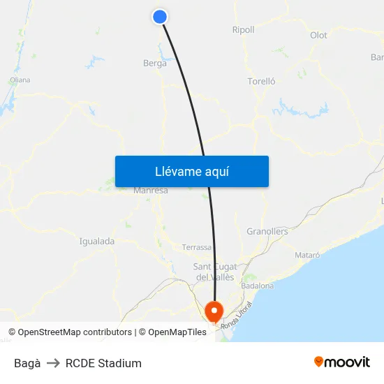 Bagà to RCDE Stadium map