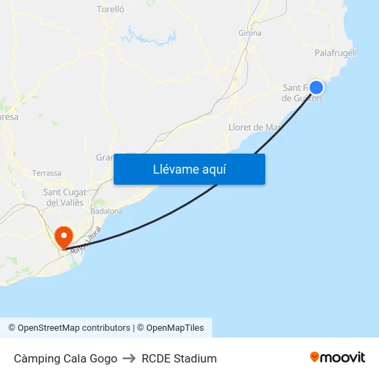 Càmping Cala Gogo to RCDE Stadium map