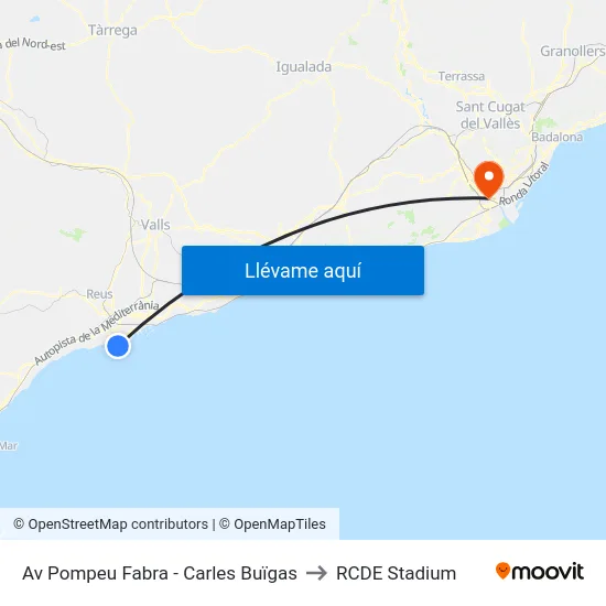 Av Pompeu Fabra - Carles Buïgas to RCDE Stadium map