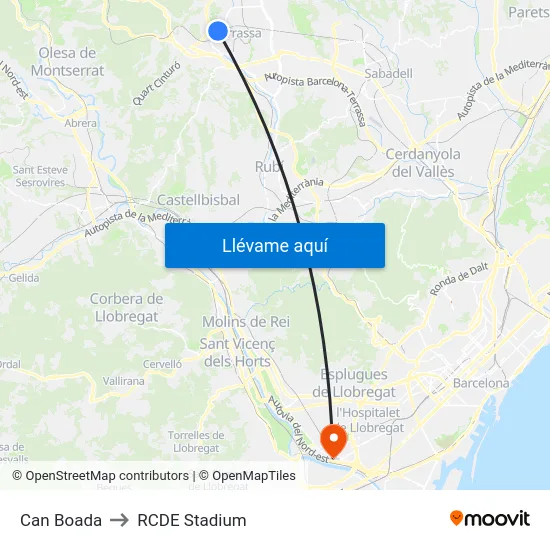 Can Boada to RCDE Stadium map