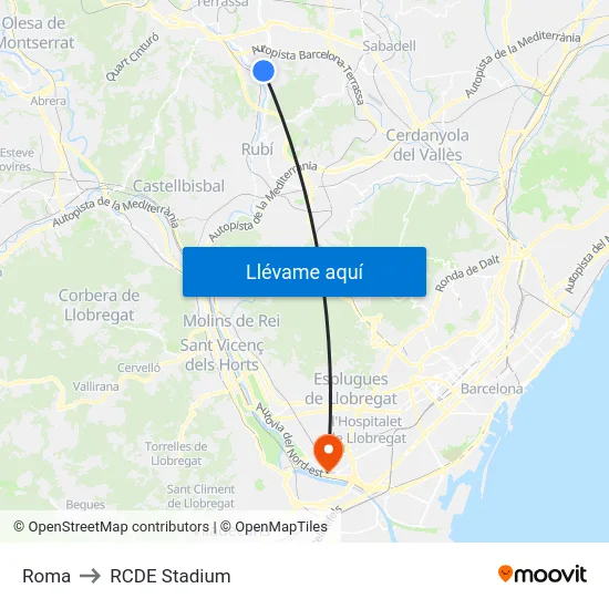 Roma to RCDE Stadium map