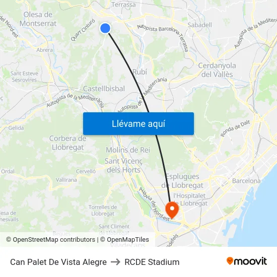 Can Palet De Vista Alegre to RCDE Stadium map
