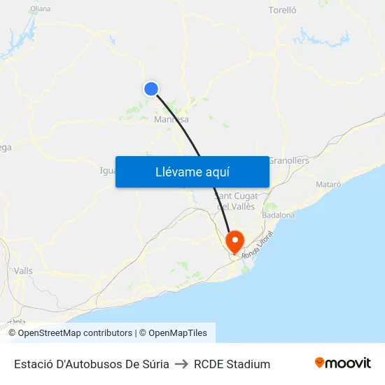 Estació D'Autobusos De Súria to RCDE Stadium map