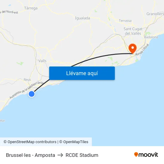 Brussel·Ies - Amposta to RCDE Stadium map